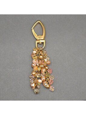 Crystal Beaded Bag Charm Gold Pearl Glass Cluster Keychain Pendant